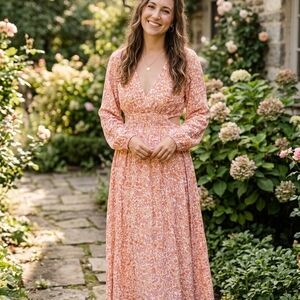 Old Navy Pink Floral V‑Neck Maxi Dress